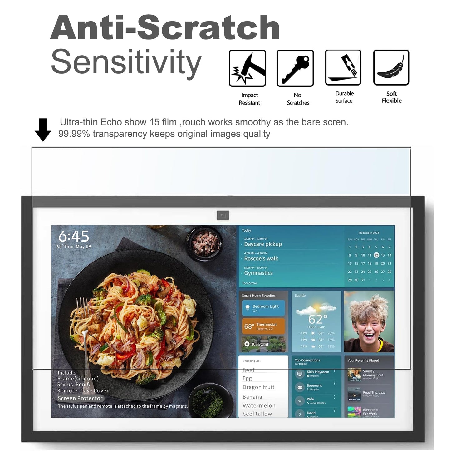 Wooden Frame for Echo Show 15,Echo Show 15 Screen Protector, Stylus Pen, Remote case Covers. (Dark Brown(Black Walnut)