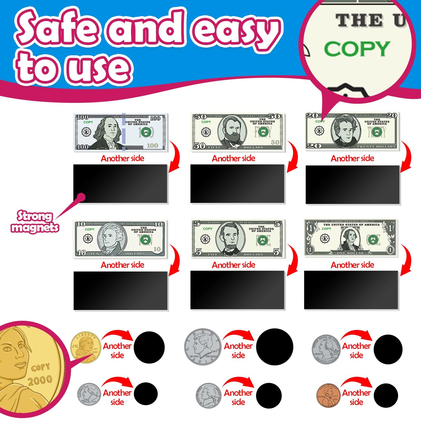 Kasfalci 73 PCS Magnetic Money for Learning