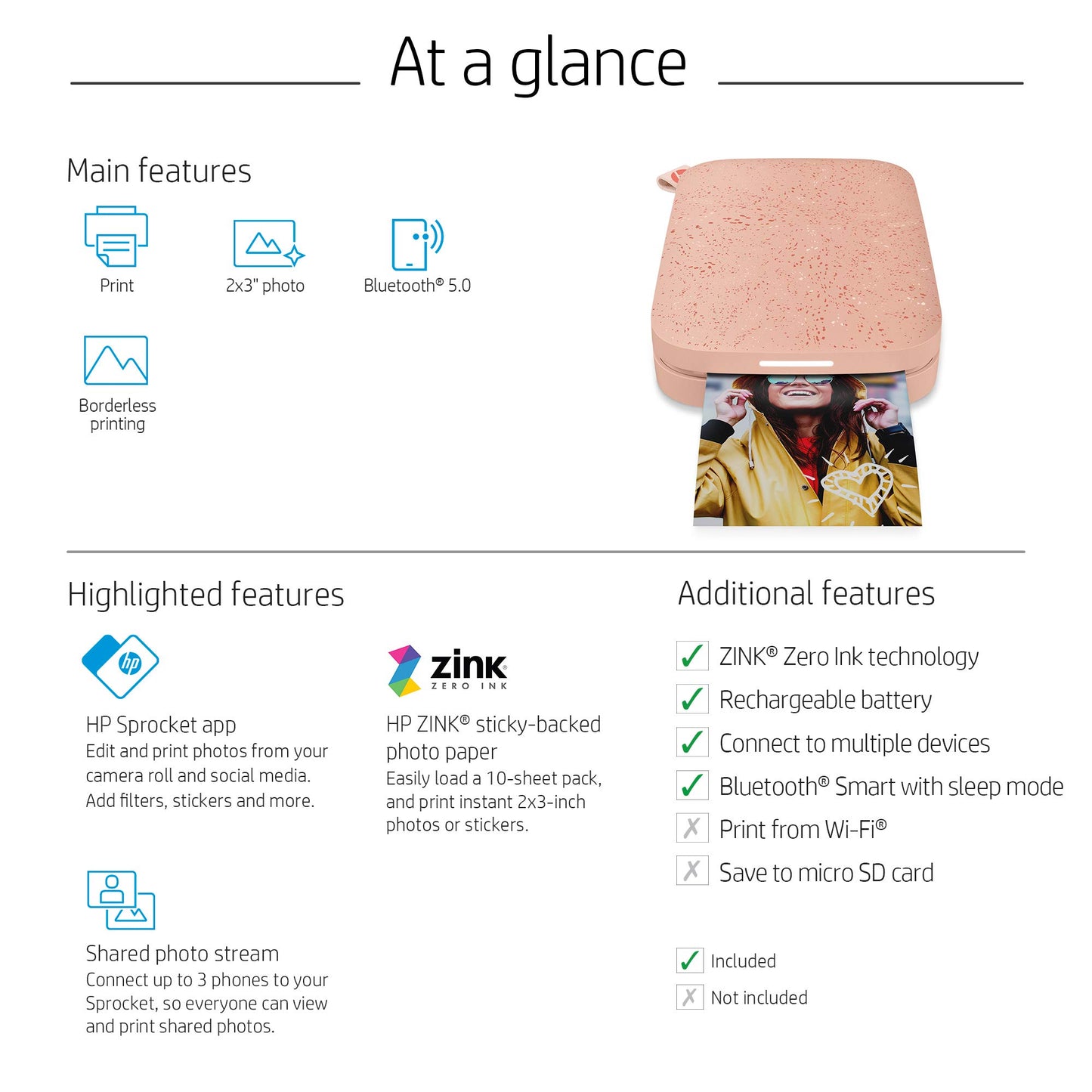 HP Sprocket 2x3" Instant Smartphone Photo Printer