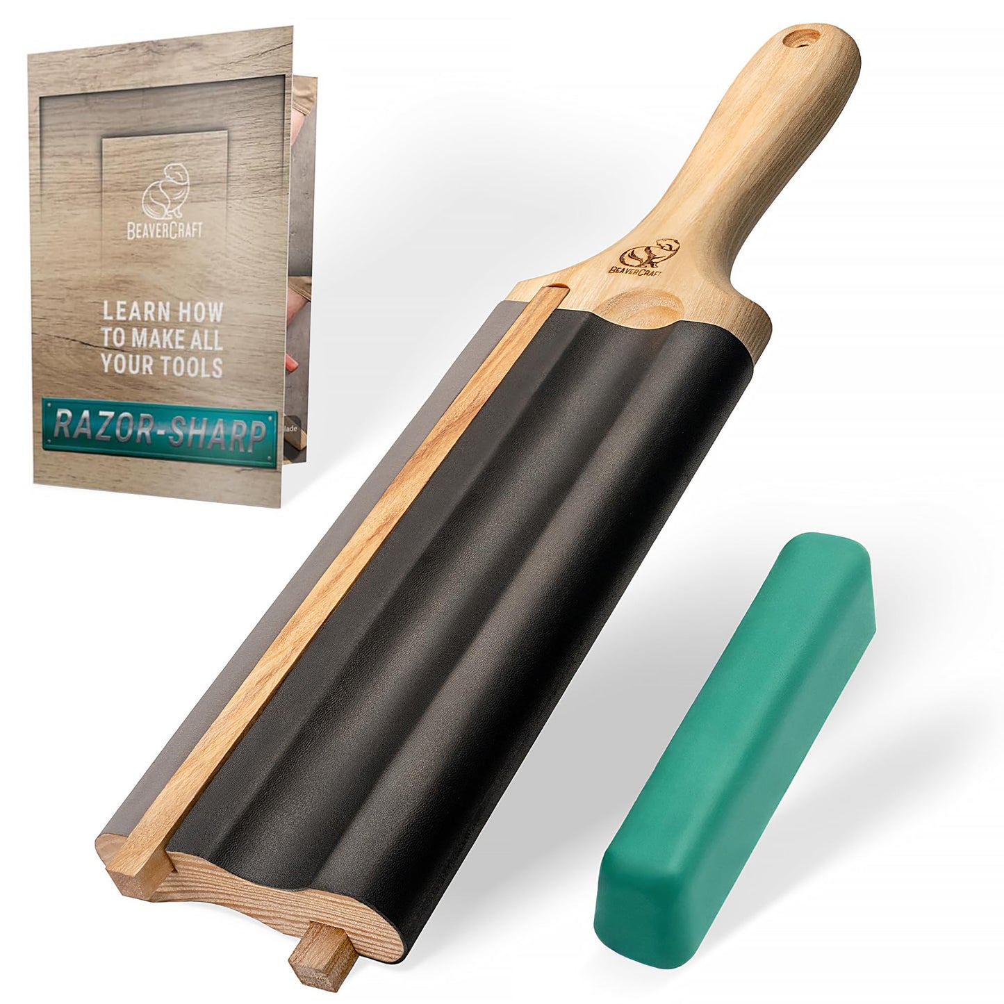 Wood Carving Strop Wood Carving Gouge Hook Knife Sharpening Honing Tools Strop Stropping Kit Leather Paddle Strop Spoon Carving Tools Sharpening Kit Sharpener with Polishing Compound