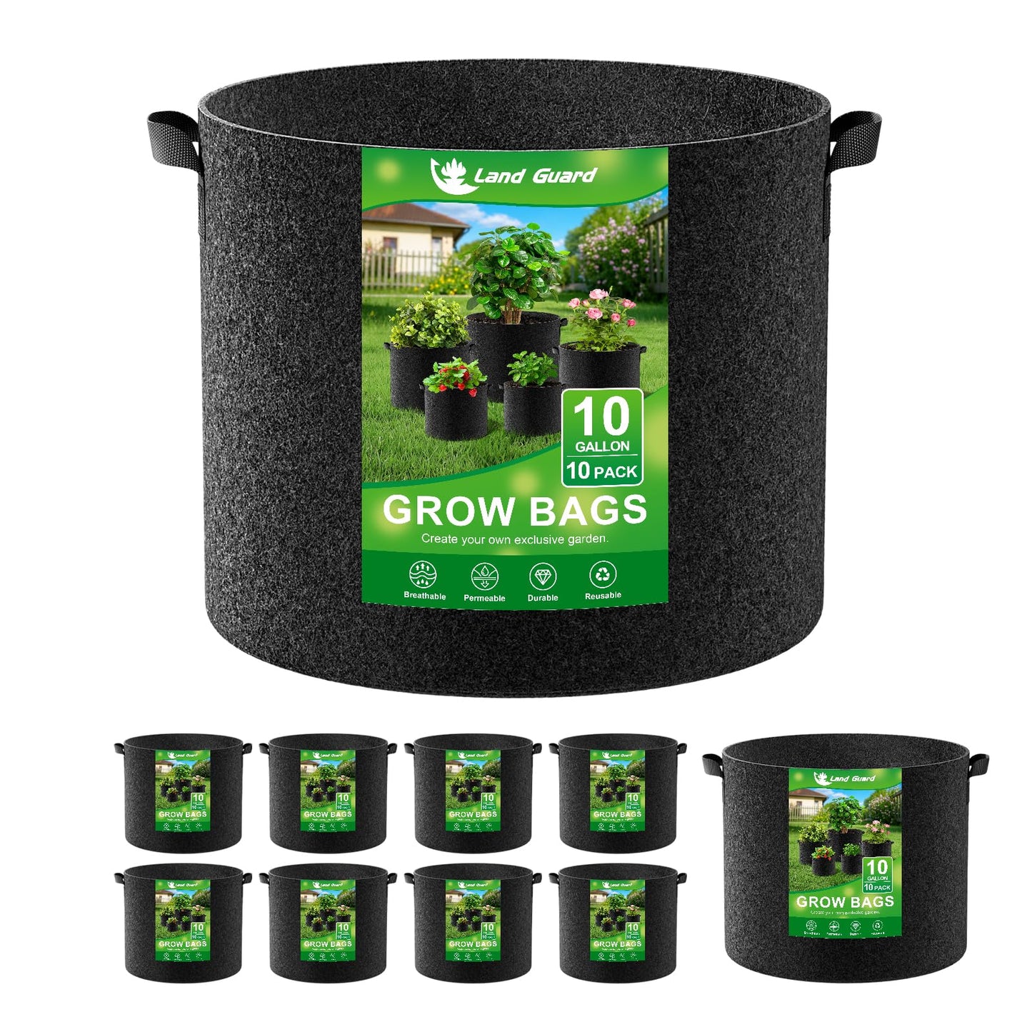 10-Pack Fabric Grow Bags 10 Gallon