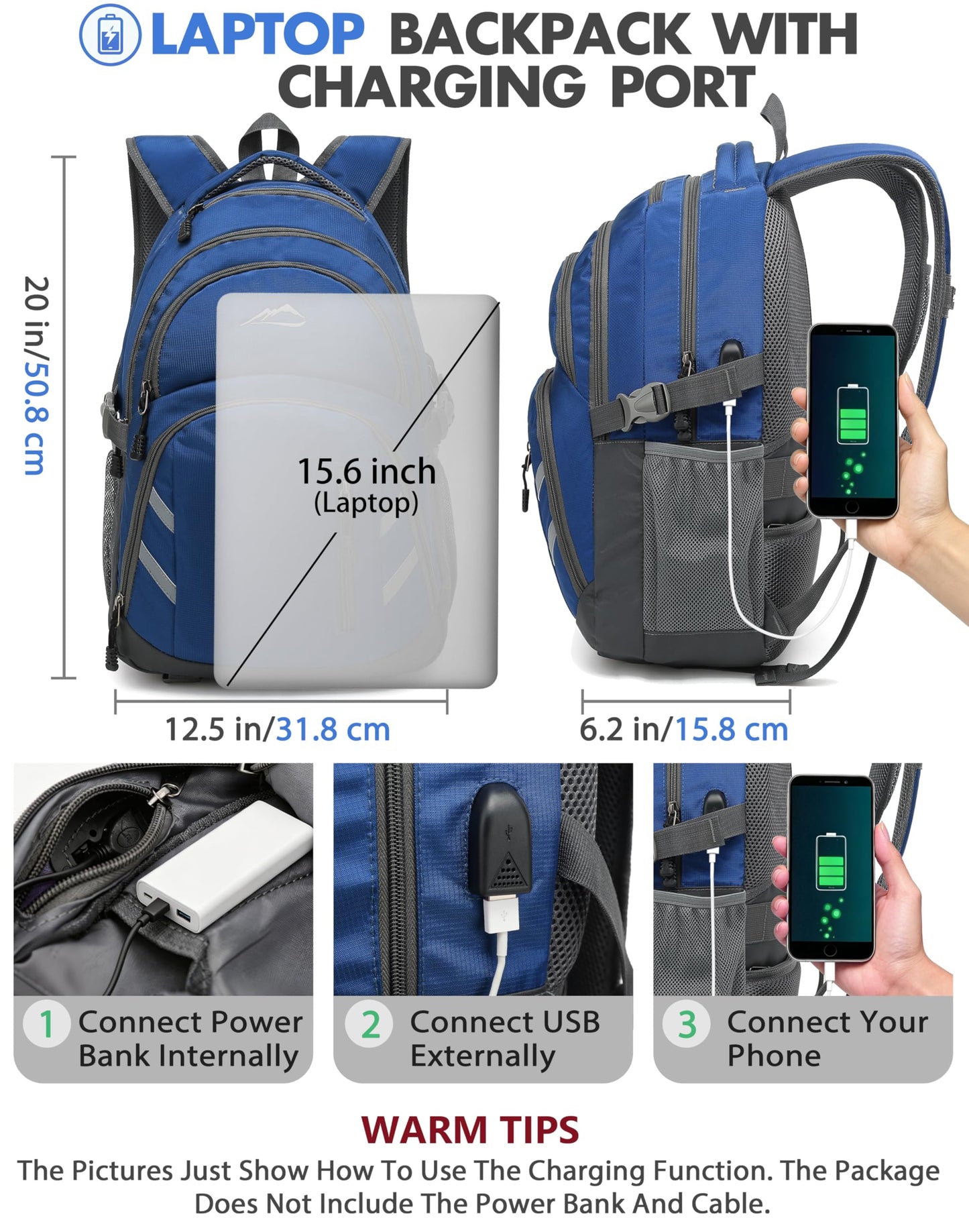 ProEtrade Backpack Bookbag with USB Charging Port