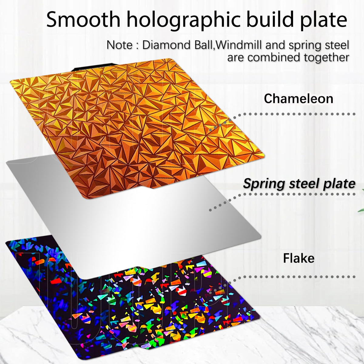 3D Printer Bambu Labs Build Plate for Bambu Lab P2S/X2D/X1C/X1/X1E/P1P/P1S/A1,Double Sided Chameleon+Flake Spring Steel Sheet Plate 257x257mm Flexible Removable Platform Bambu A1 3D Printer Plate