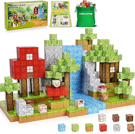 100PCS Magnetic Blocks - Build Mine Magnet World Forest Dinosaur Edition