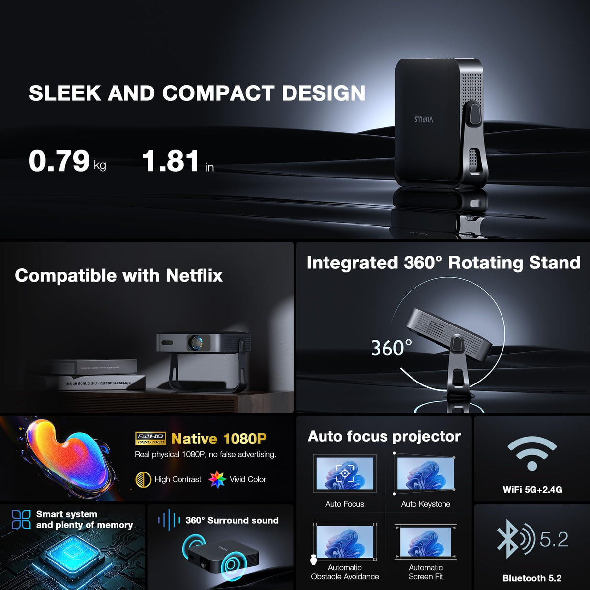 Thinnest 1.81" Smart Mini Projector