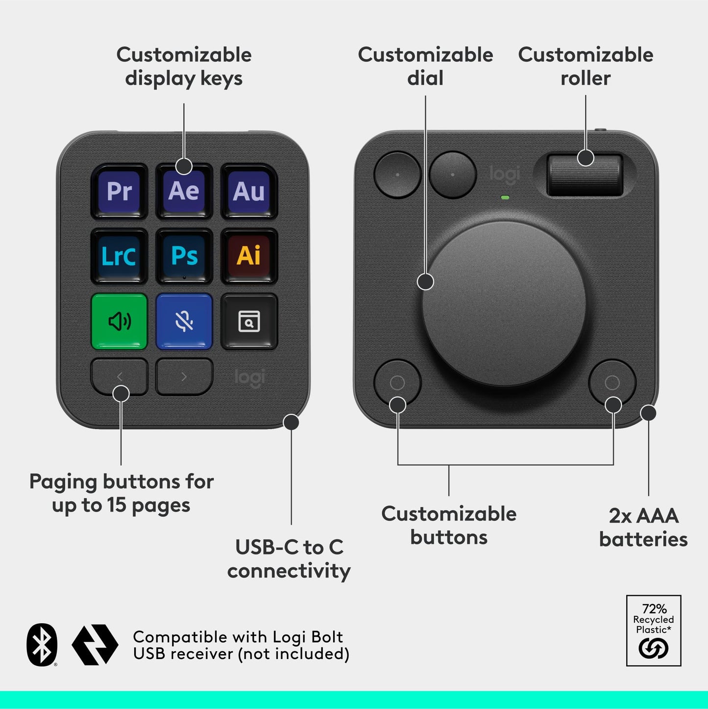 Logitech MX Creative Console, 9 Customizable LCD Keys,