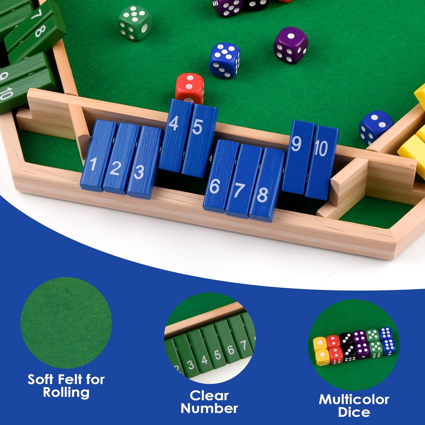 Shut The Box Dice Game, Traditional Wooden