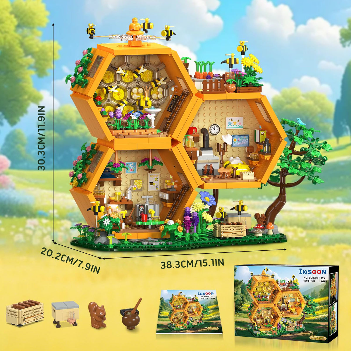 INSOON Bee House Building Set, Farm Treehouse Kit- building blocks
