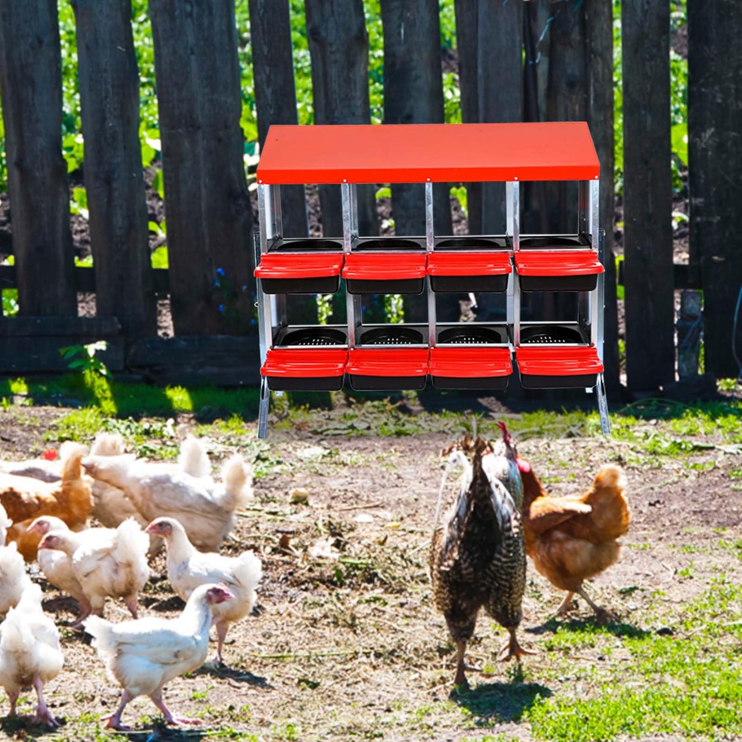 Chicken Nesting Boxes for Chickens- 8 Hole- red- with legs