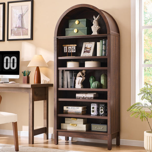 71" Tall Arched Bookshelf, 7 Tiers Arch Bookcase with Storage
