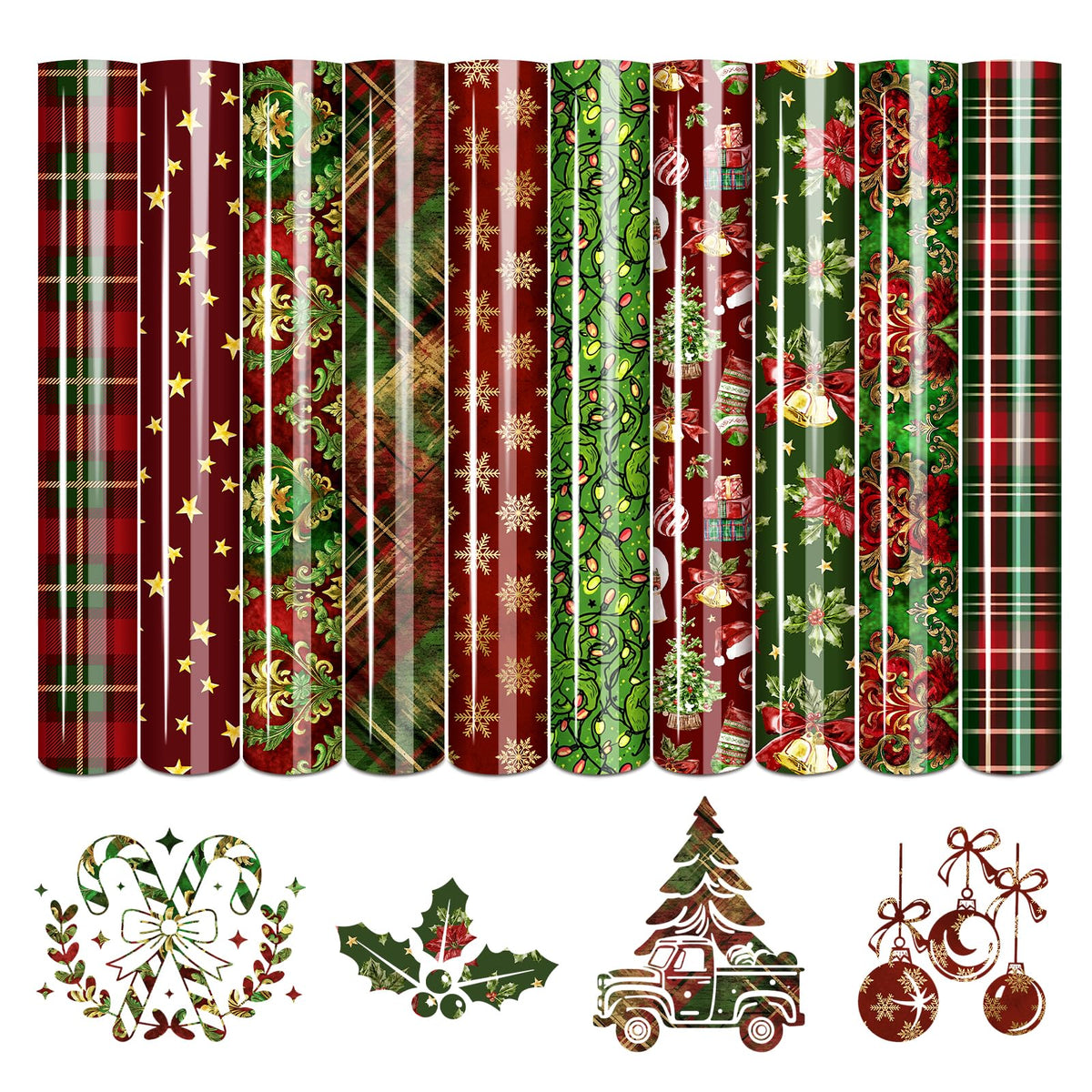 Tintnut Rich Christmas Heat Transfer Vinyl,10 Pcs 12×10in Iron on Vinyl