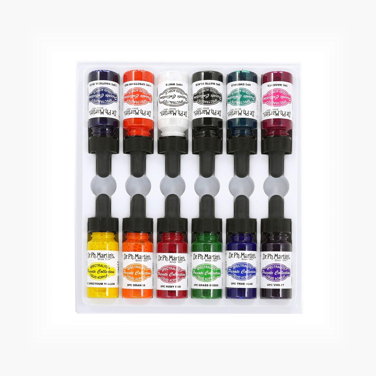 Dr. Ph. Martin's Spectralite Private Collection Liquid Acrylics Bottles, 0.5 oz, Set of 12 (Set 1)