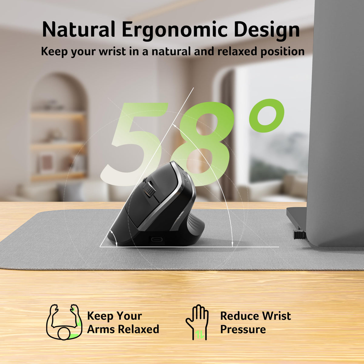 Acer Ergonomic Mouse Wireless, Vertical Computer Mouse for Laptop, PC
