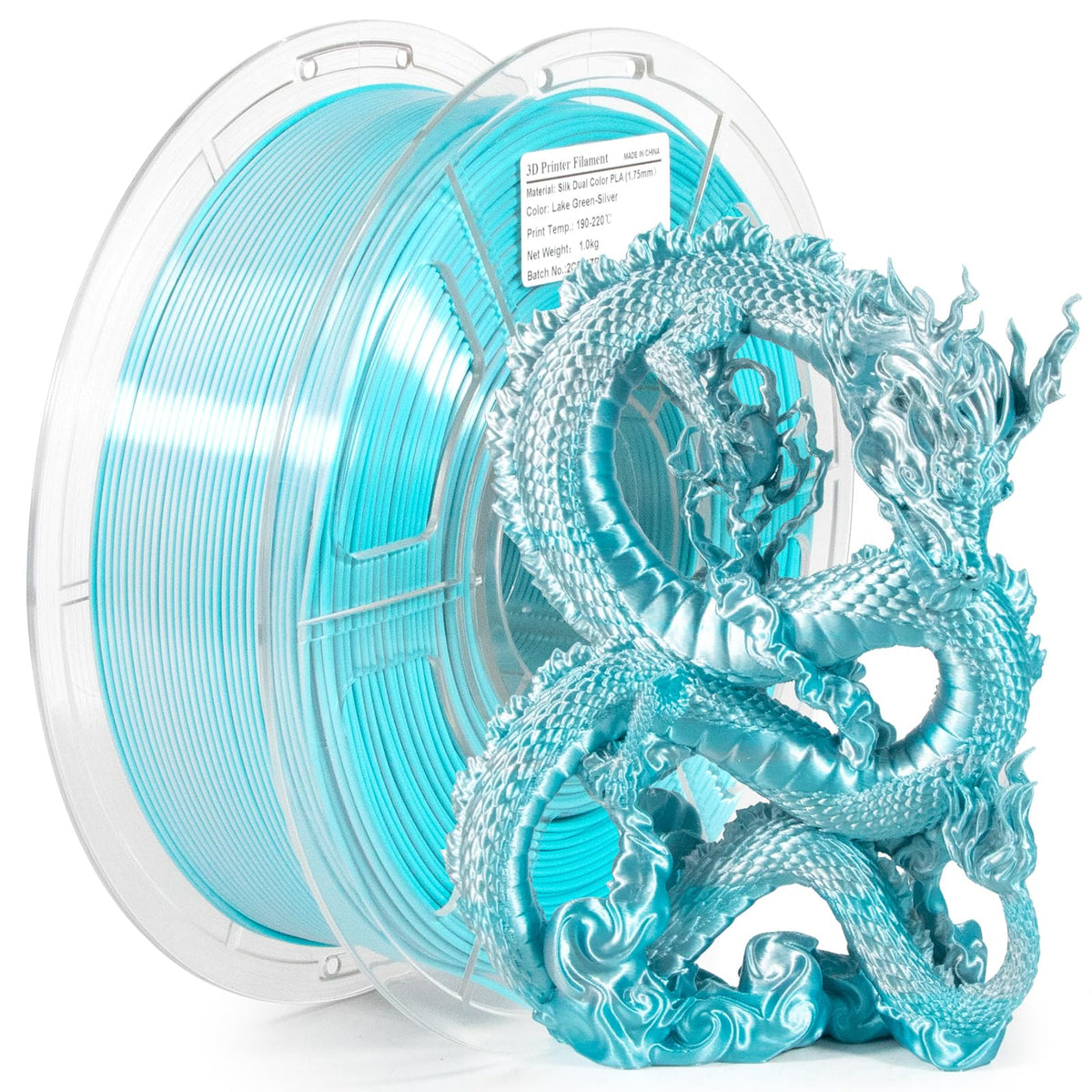 iSANMATE 3D Filament, 1.75mm Dual Color PLA, Lake Green & Silver, 1kg/Spool