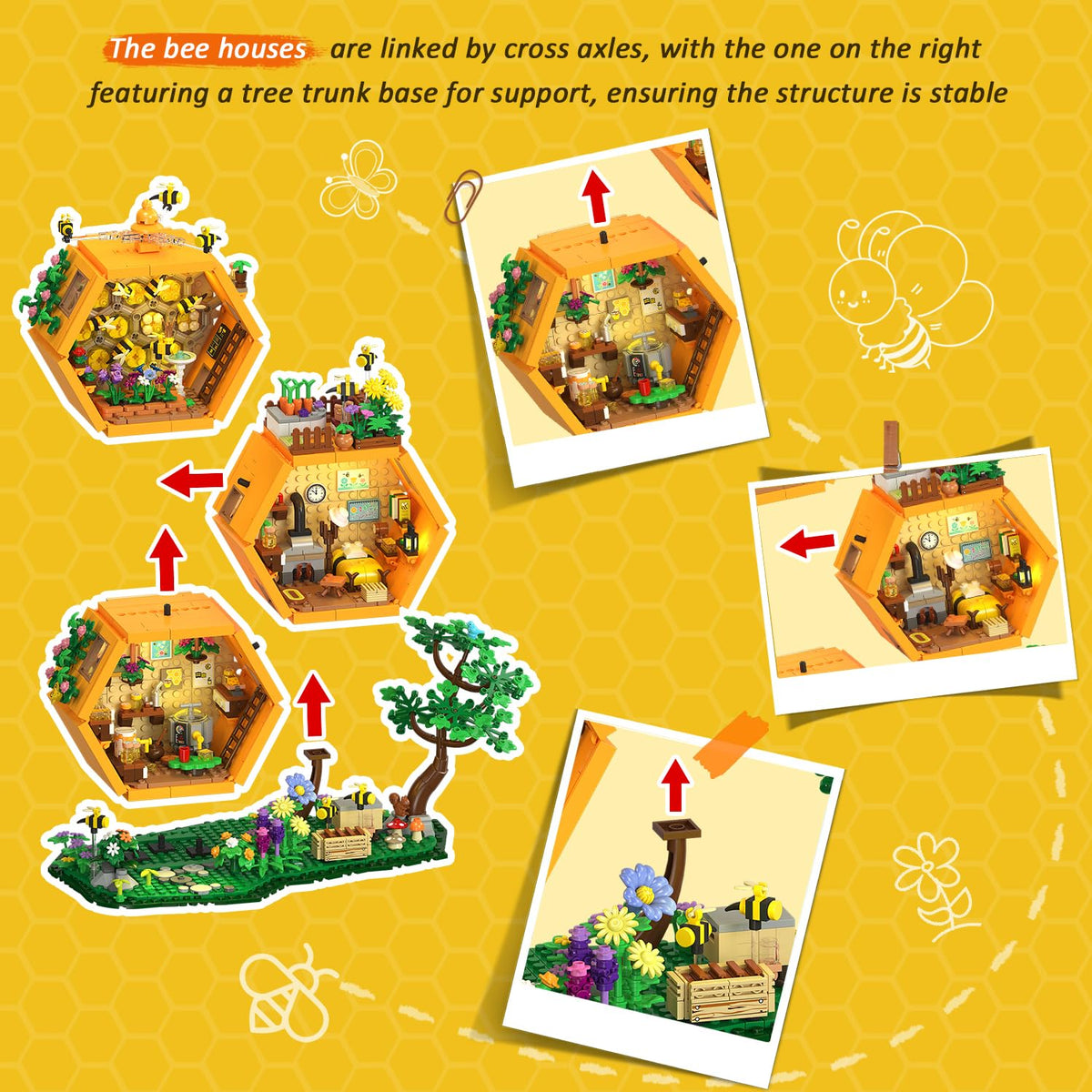 INSOON Bee House Building Set, Farm Treehouse Kit- building blocks