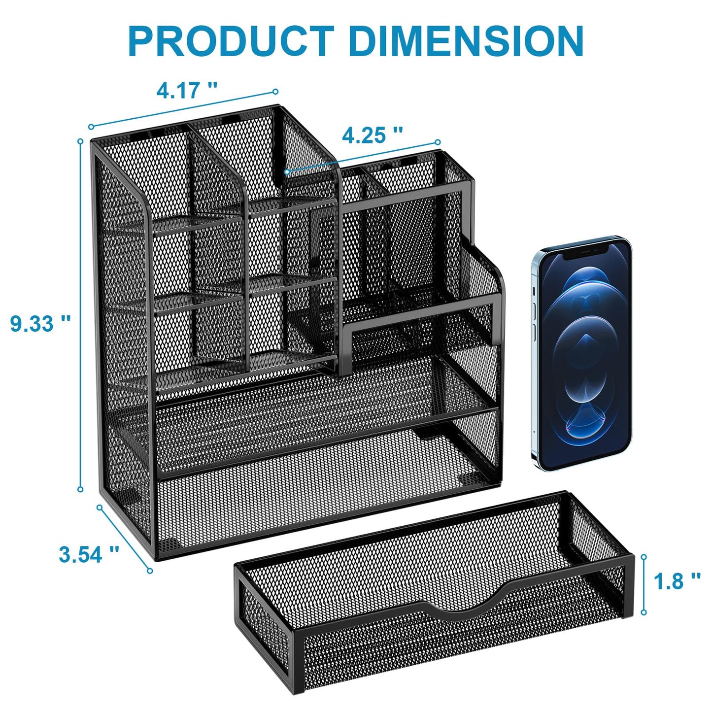 Mesh Pen Holder for Desk, Multi-Functional Pencil Organizer