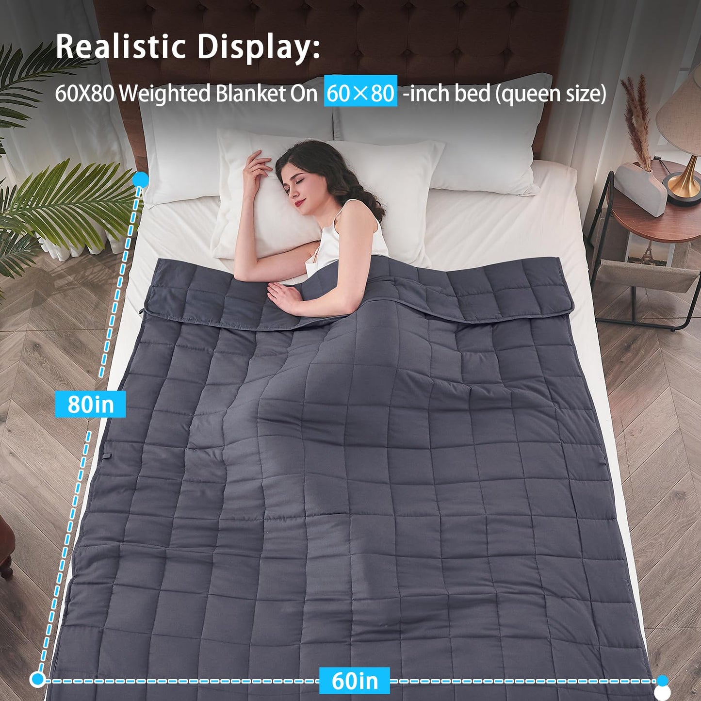 Weighted Blanket(20 lbs, 60” x 80”, Grey)