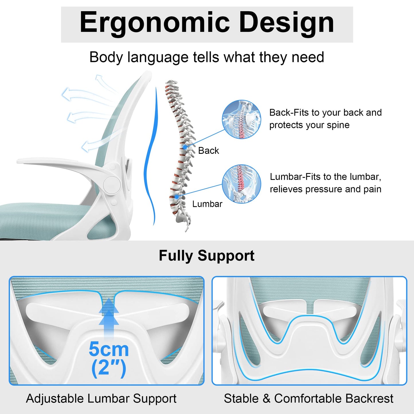 Primy Drafting Chair Tall Office Chair with Flip-up Armrests Executive Ergonomic Computer Standing Desk Chair with Lumbar Support and Adjustable Footrest Ring（Light Blue）