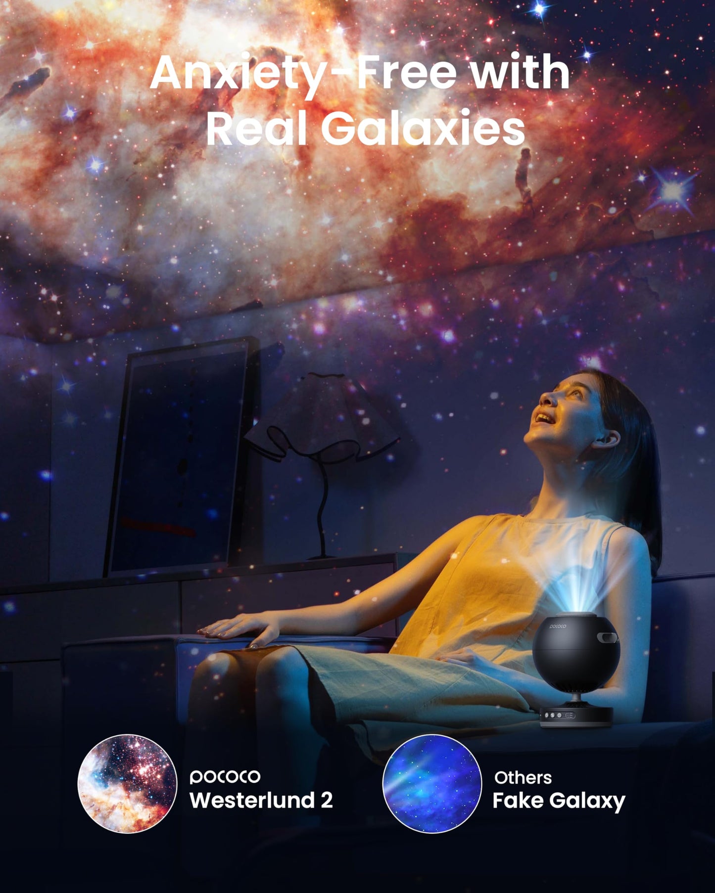 POCOCO Galaxy Star Projector for Bedroom with Replaceable Optical Film Discs