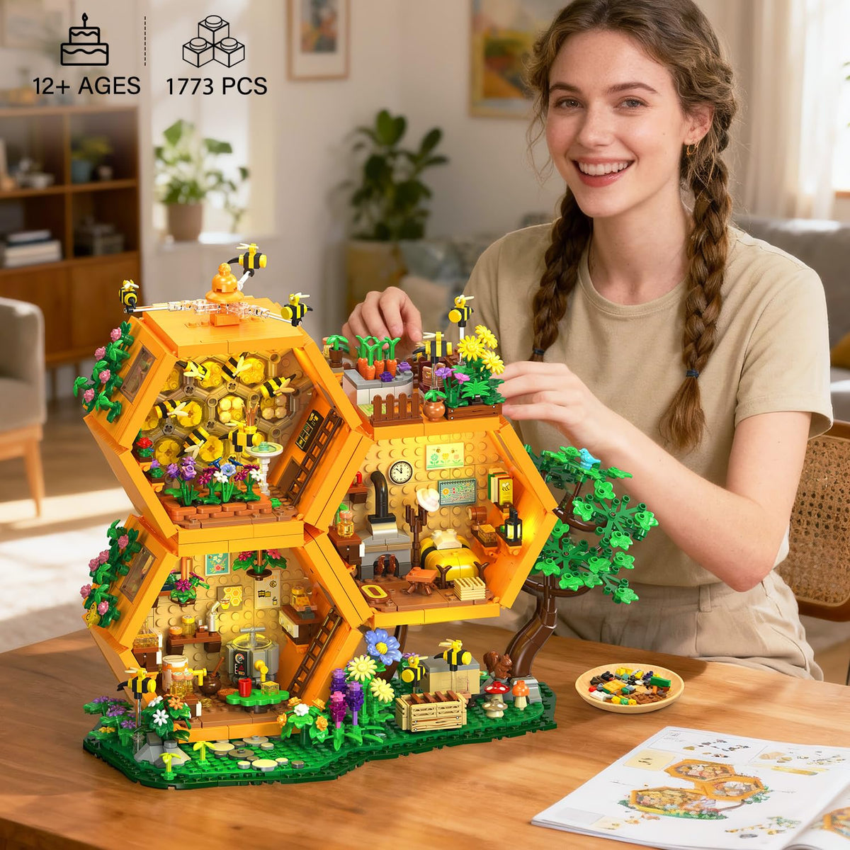 INSOON Bee House Building Set, Farm Treehouse Kit- building blocks