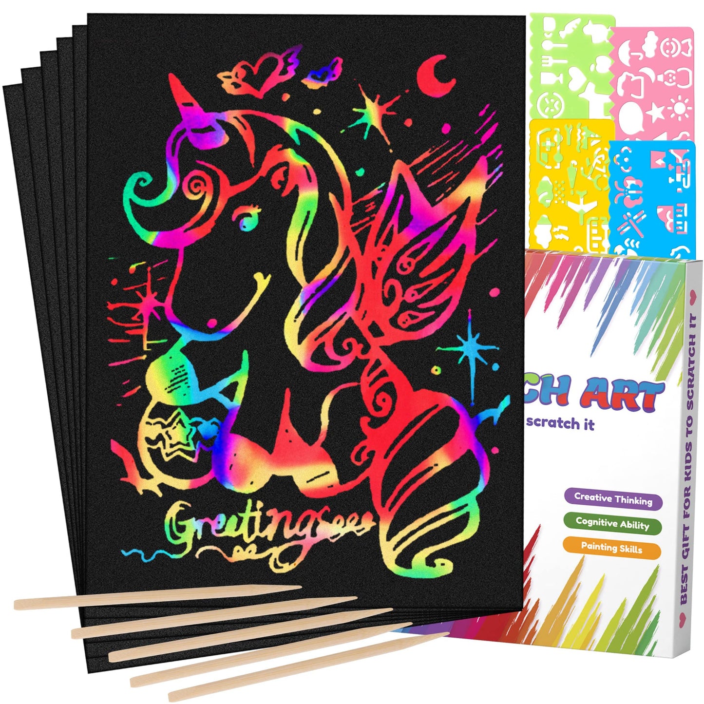 Mocoosy 60 PCS Rainbow Scratch Art Paper