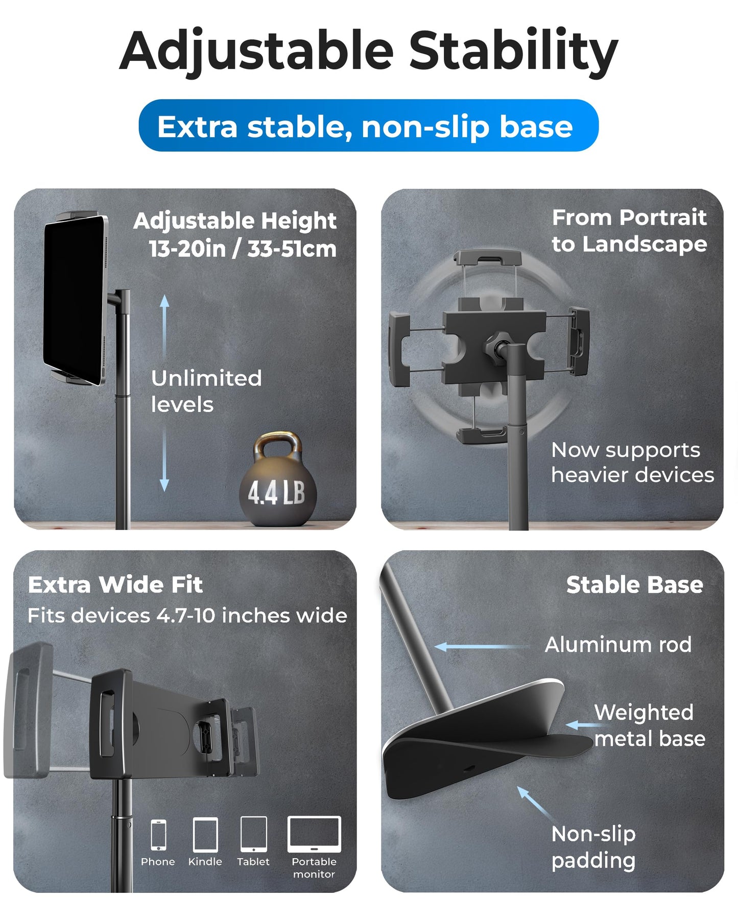 Stand Height Adjustable Tablet Stand for Desk