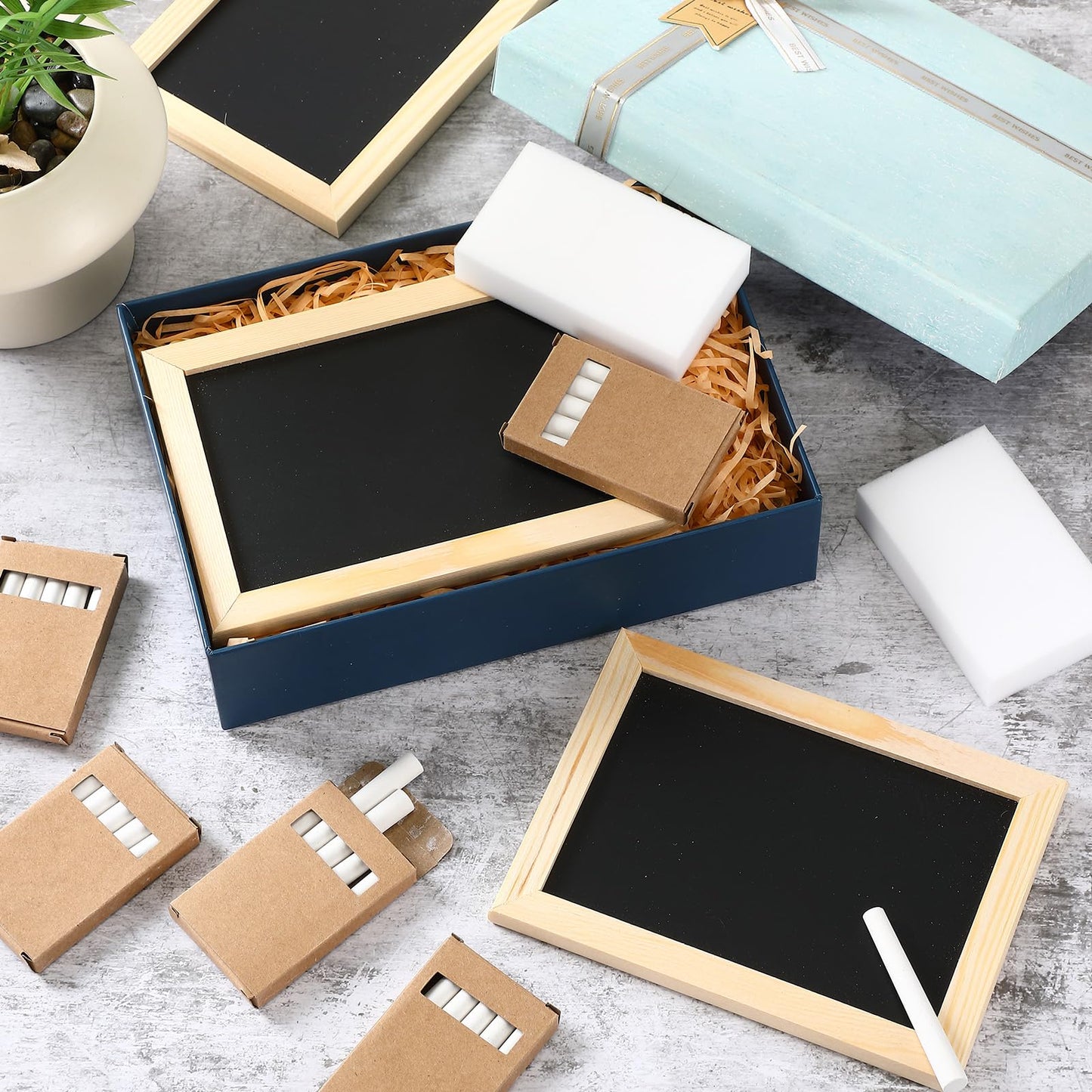 Feifeiya 12 Set Small Chalkboard with Chalk Sticks and Eraser 5" x 7" Double Sided