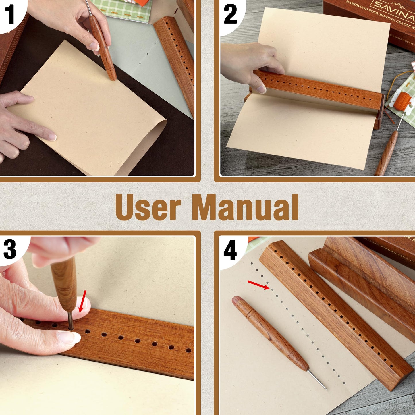 Wooden Bookbinding Cradle with Awl – Handcrafted Hardwood Punching Tool