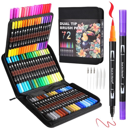 Art Markers Pens Dual Tip Markers Set with Fine & Brush Nib-72 colors