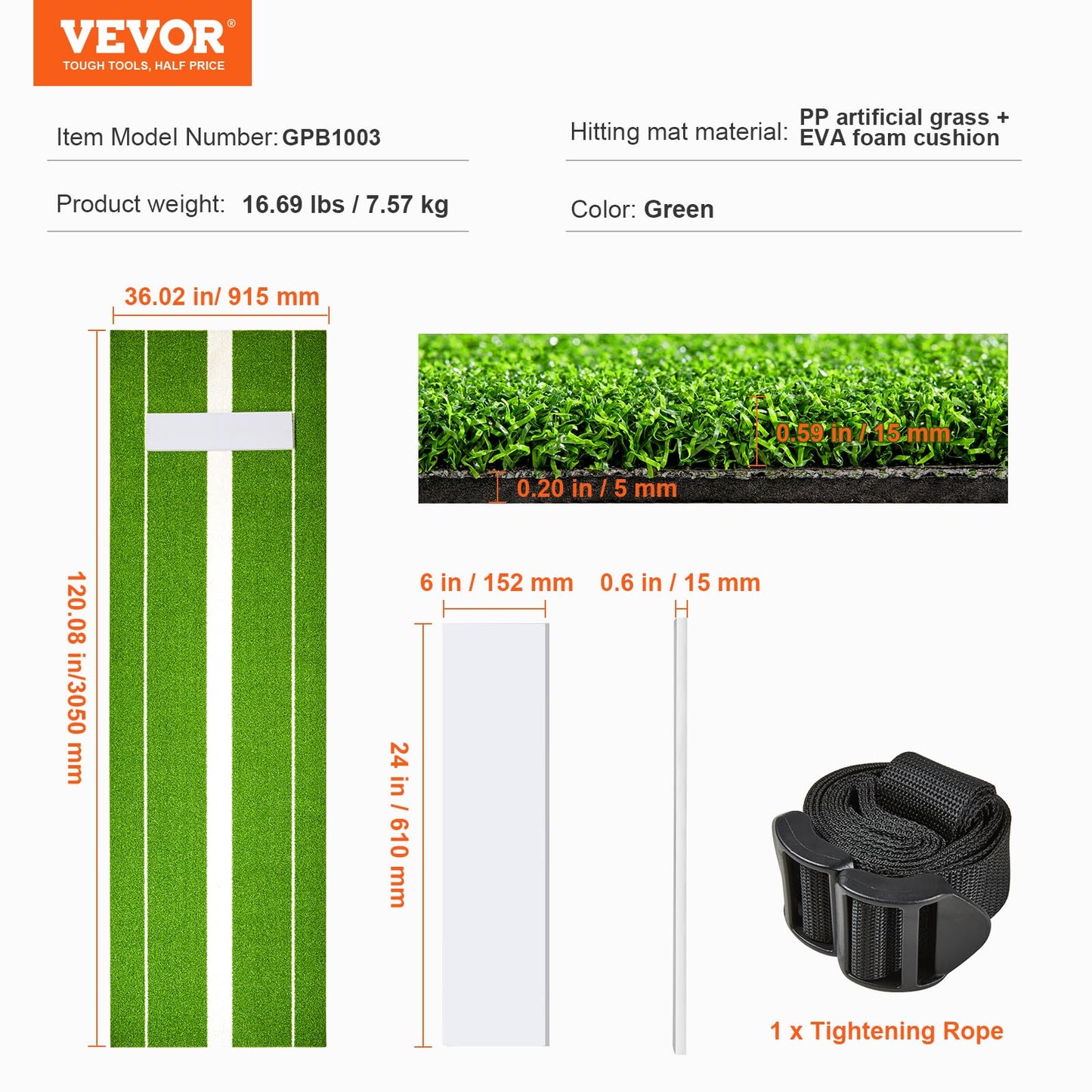 VEVOR Softball Pitching Mat, 10' x 3' Softball Pitching Mound