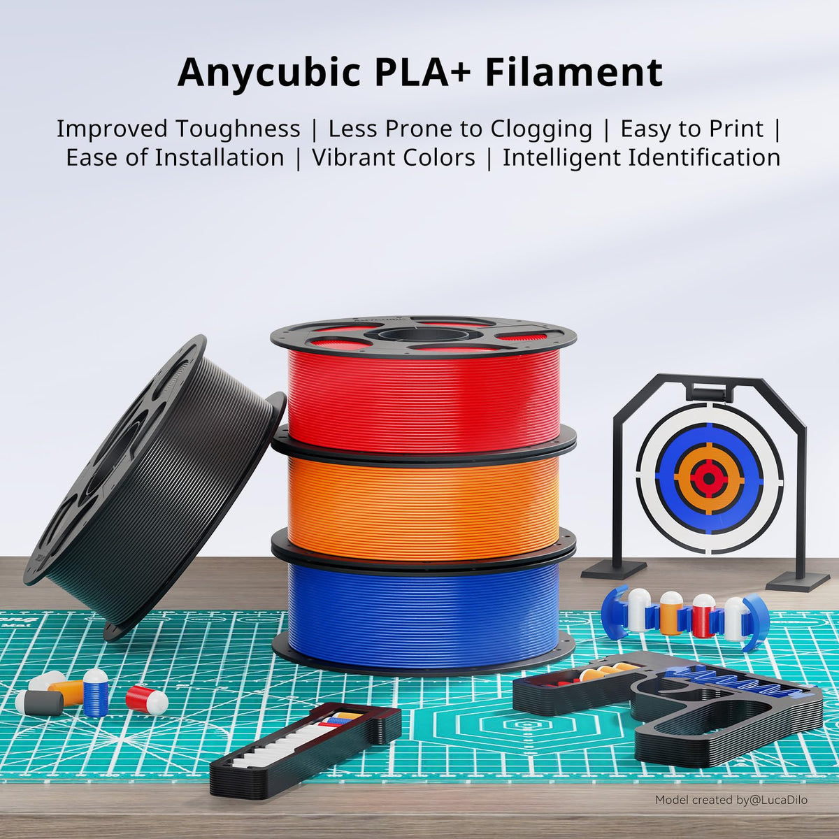 ANYCUBIC PLA Plus (PLA+), 1KG Spool, Black, White, Texture Grey, Pink, Red, Blue, Green, Orange, Yellow, Purple, 10KG in Total