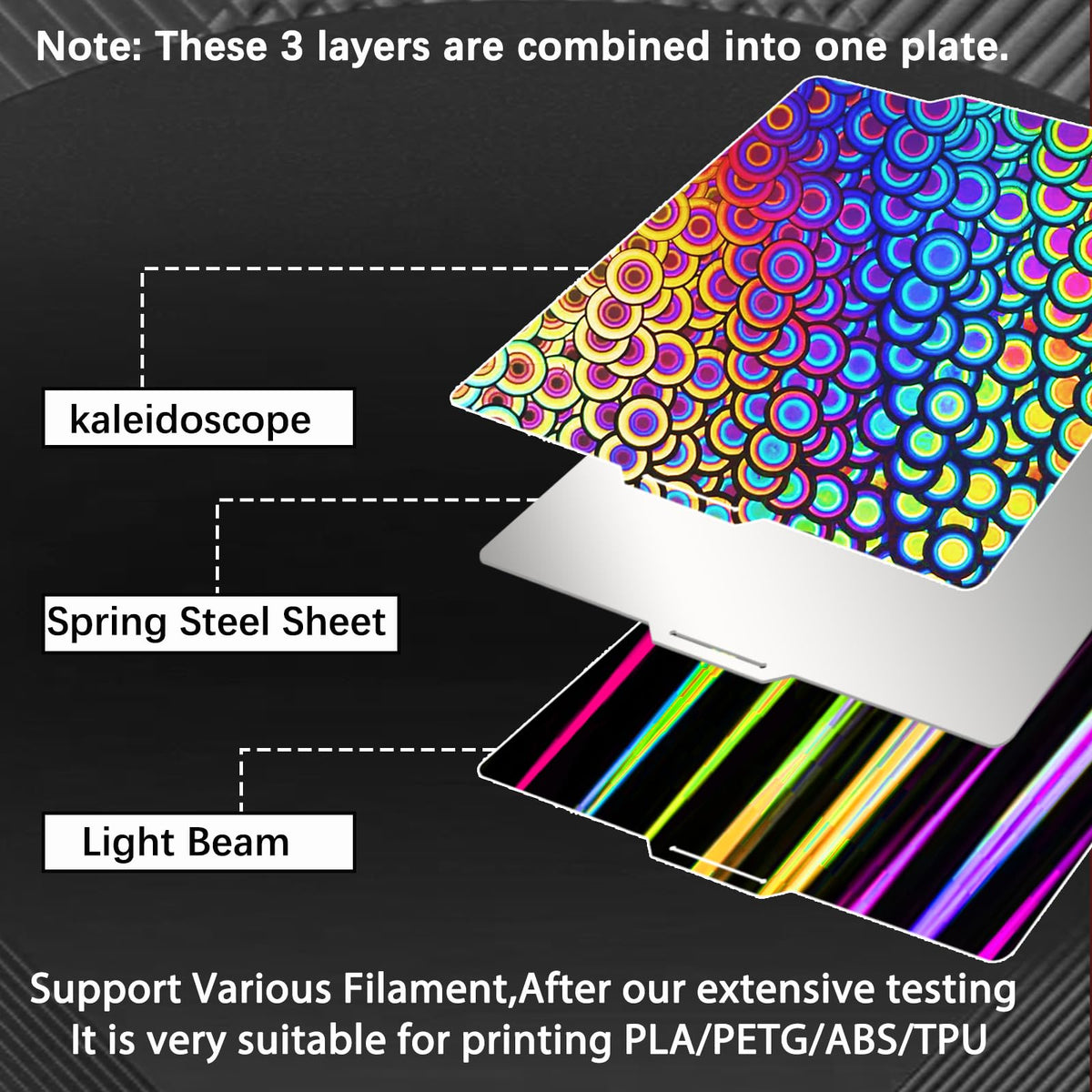 JUUPINE 257x257mm Bambu Lab Build Plate for Bambu Lab X2D/A1/P1P/P1S /P2S/X1/X1C/X1E/3D Printer, 3D Printer Flexible Spring Steel Sheet Removable Platform (Smooth Kaleidoscope+Smooth Light Beam)