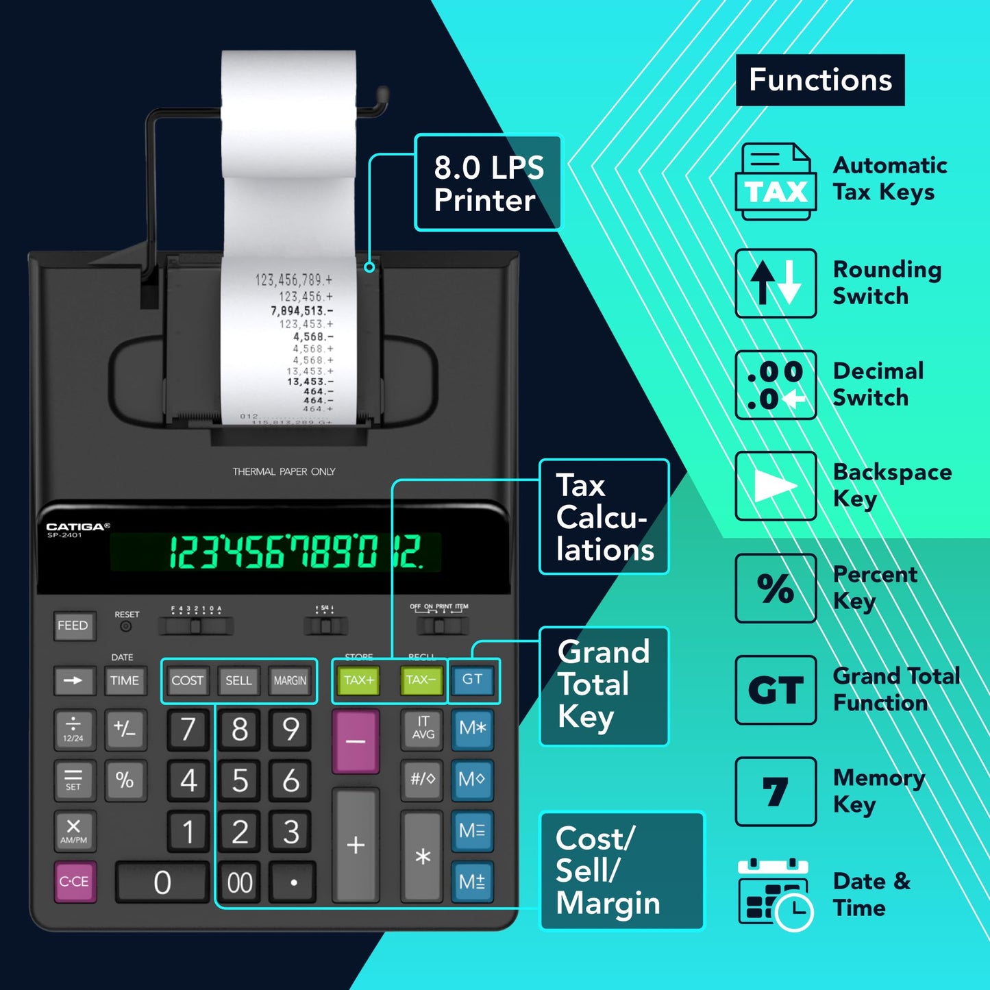 CATIGA 12 Digit Thermal Printing Calculator with Tape Print Out, accounting