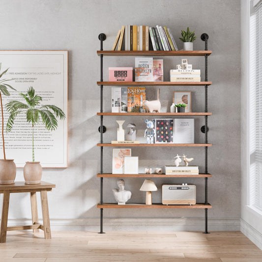 6 Tier Industrial Ladder Shelf Bookcase- 10" D x 48" W x 82.5" H)