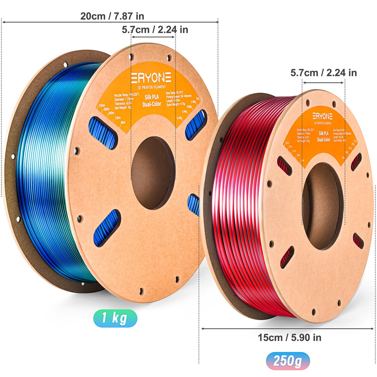 Silk Dual Color PLA Filament 3D Printer 1.75mm +/- 0.03mm