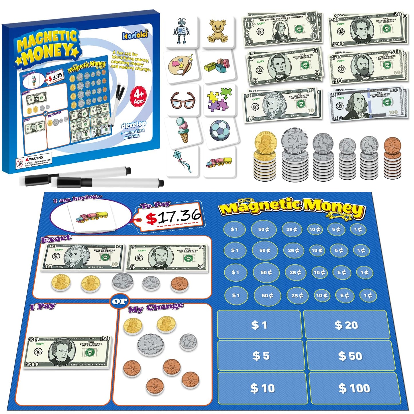 Kasfalci 73 PCS Magnetic Money for Learning