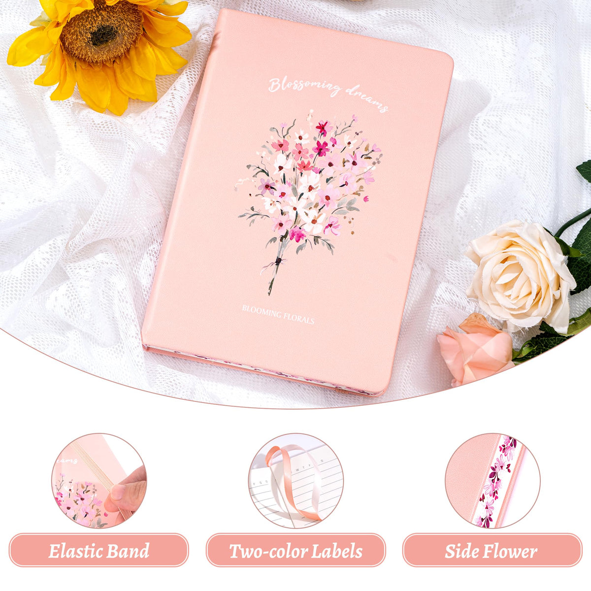 MINICAGIE Lined Floral Journal Notebook A5, pink