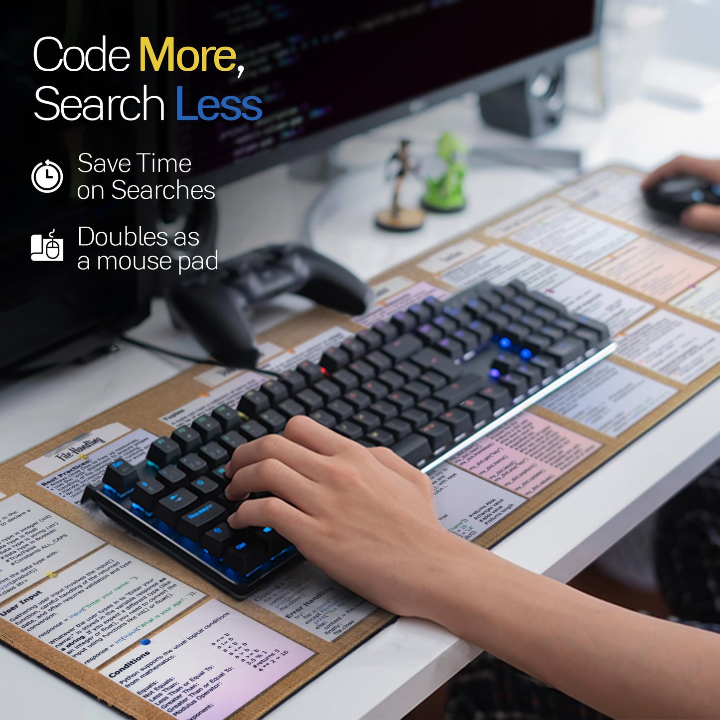 Python Programming Cheat Sheet Desk Mat - Large Mouse Pad with Complete Code Reference (31.5" x 11.8") - Professional Coding Guide Mousepad