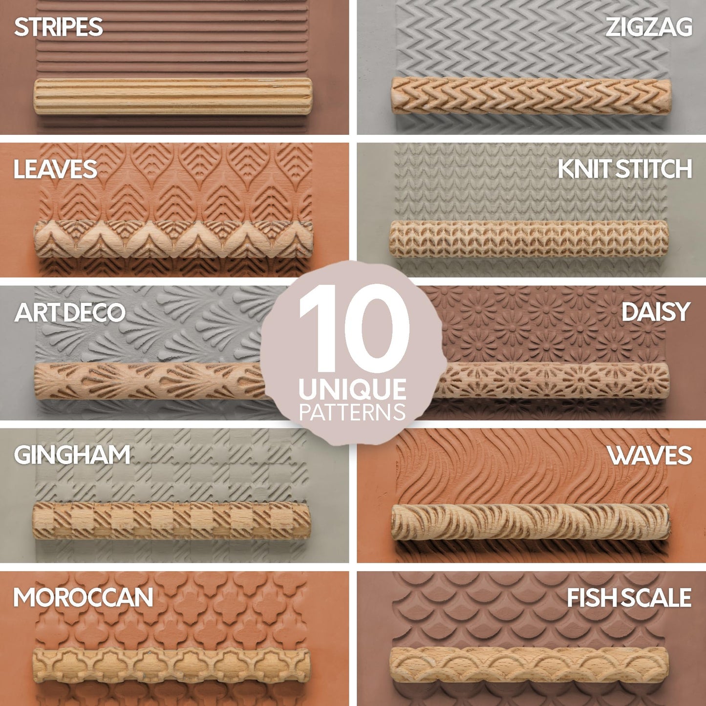 Clay Texture Rollers- 10-Pack