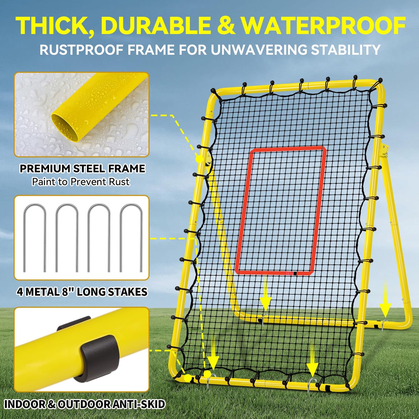 Adjustable Volleyball Rebounder Net 7x4 ft with PU Volleyball and Stakes