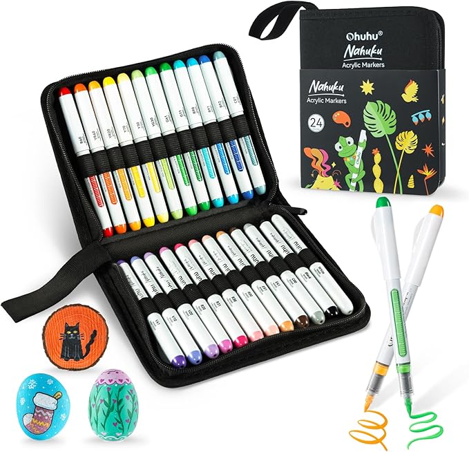 Ohuhu Acrylic Paint Markers Direct Liquid: 24 Colors Flexible Brush Tip