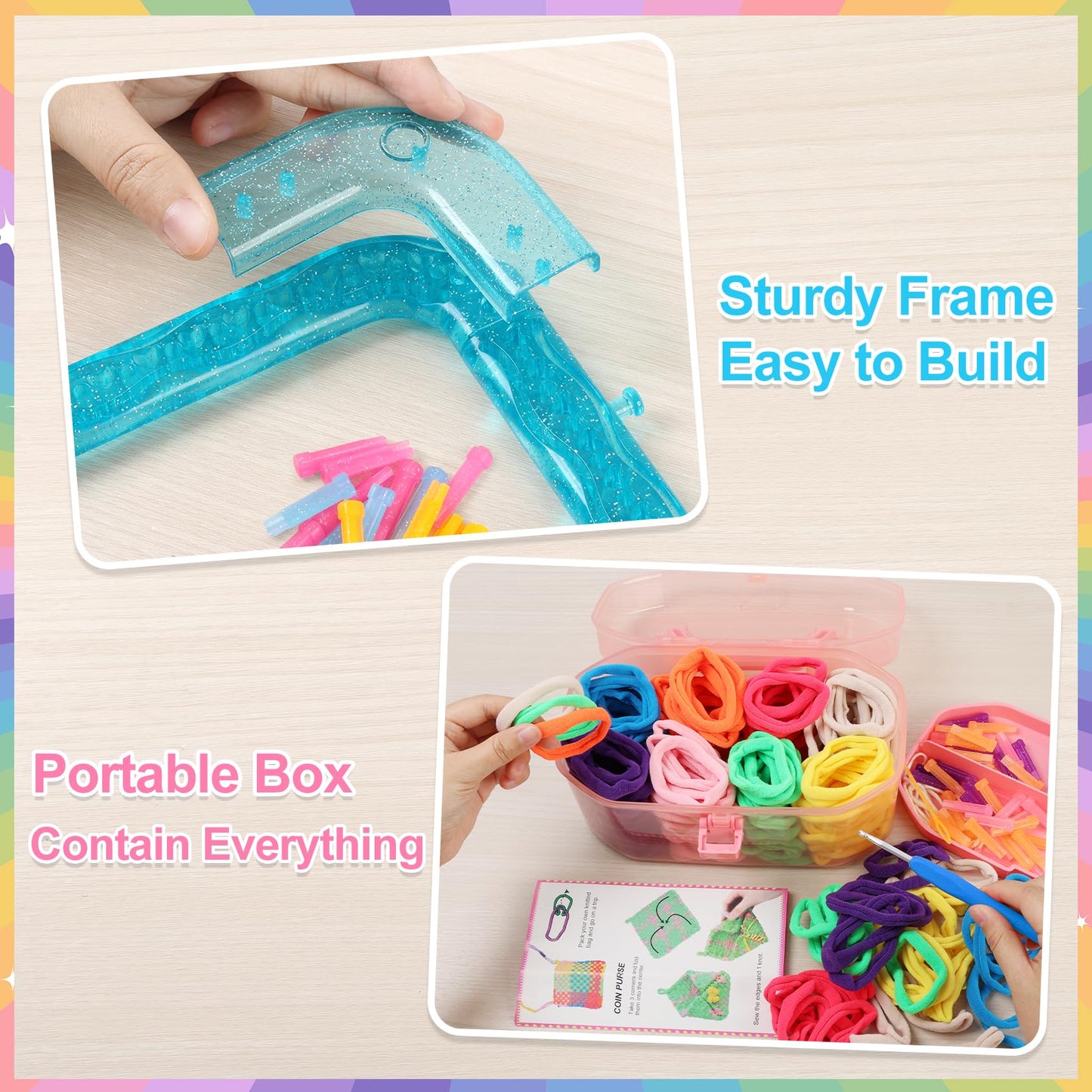 IQKidz Weaving Loom Kit, Easy Potholder Loom Knitting Activity for Beginners, 224 Craft Loops