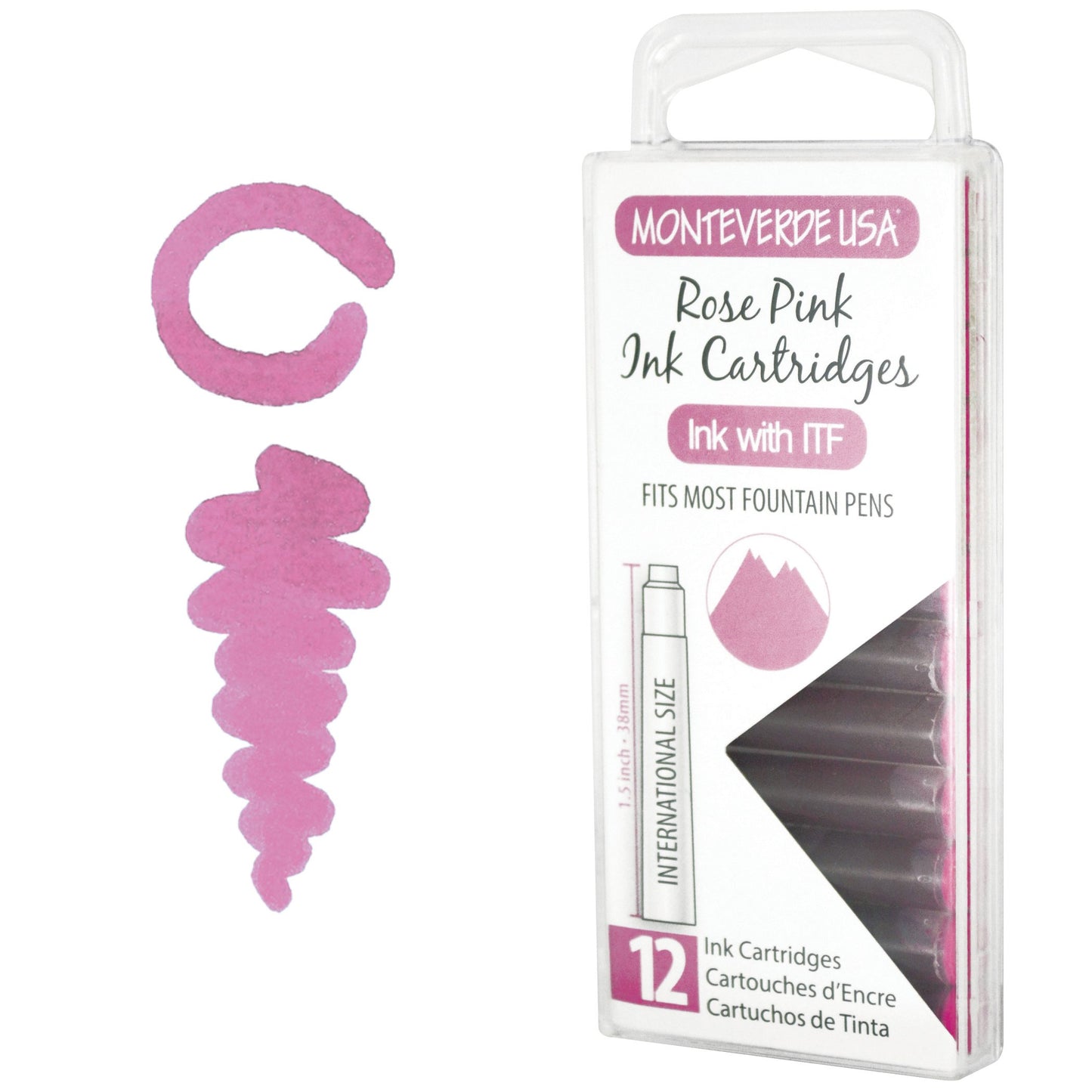Monteverde USA International Standard Ink Cartridges - Rose Pink - Compatible with Most Fountain Pens, 12-Pack Box