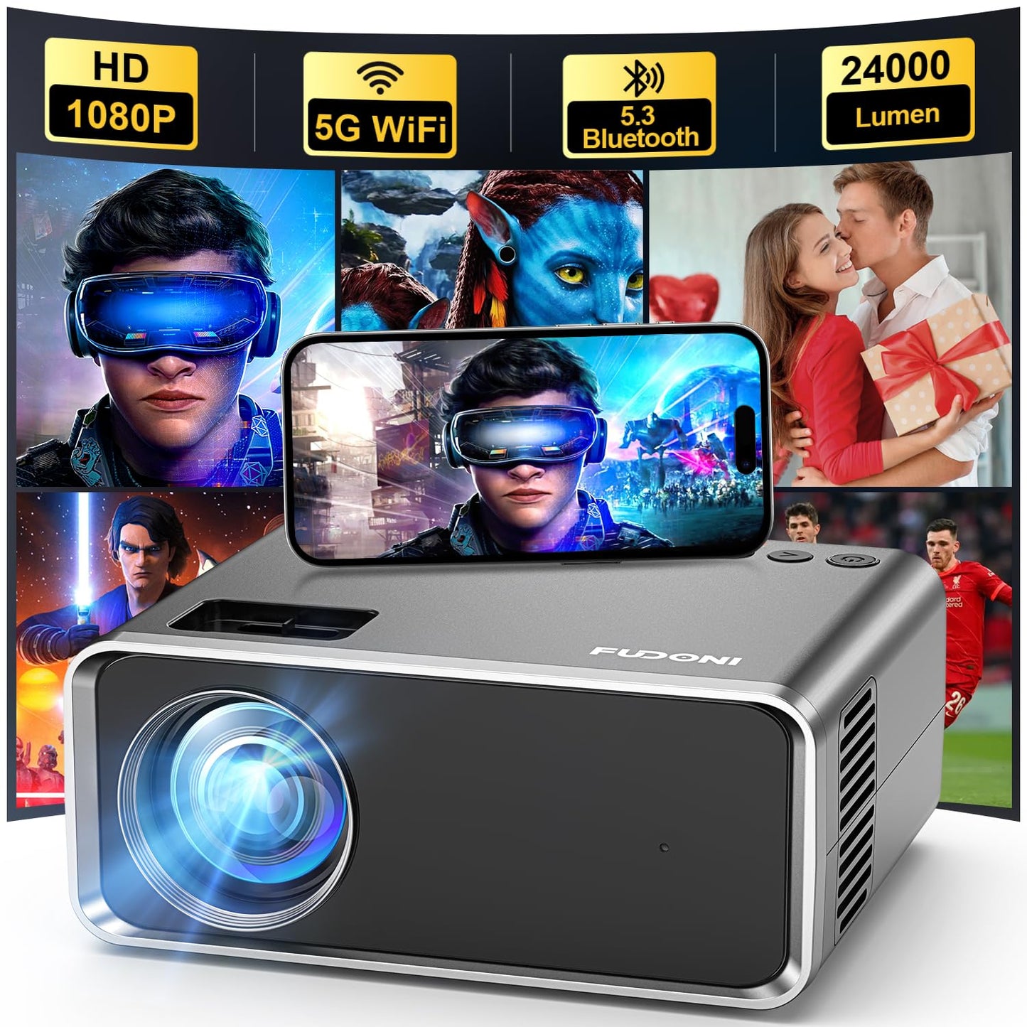 FUDONI WiFi Bluetooth Projector