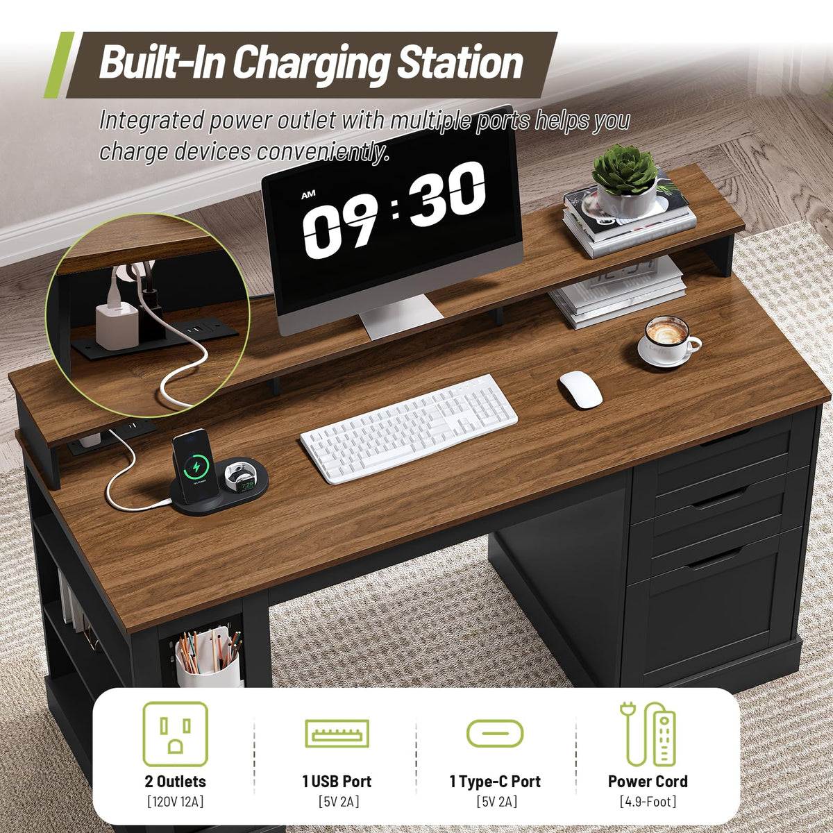 STHYTON 55-inch Farmhouse Desk with 2 Drawers