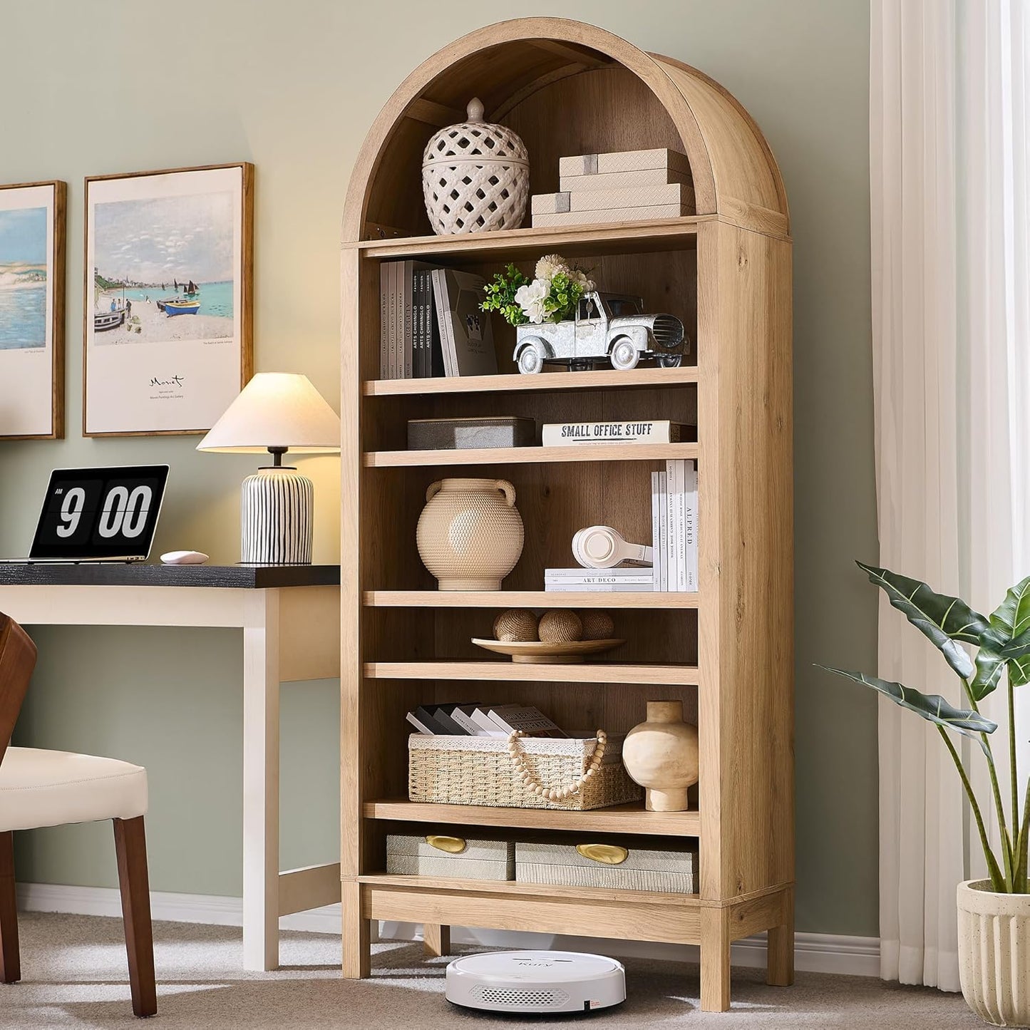 71" Tall Arched Bookshelf, 7 Tiers Arch Bookcase with Storage