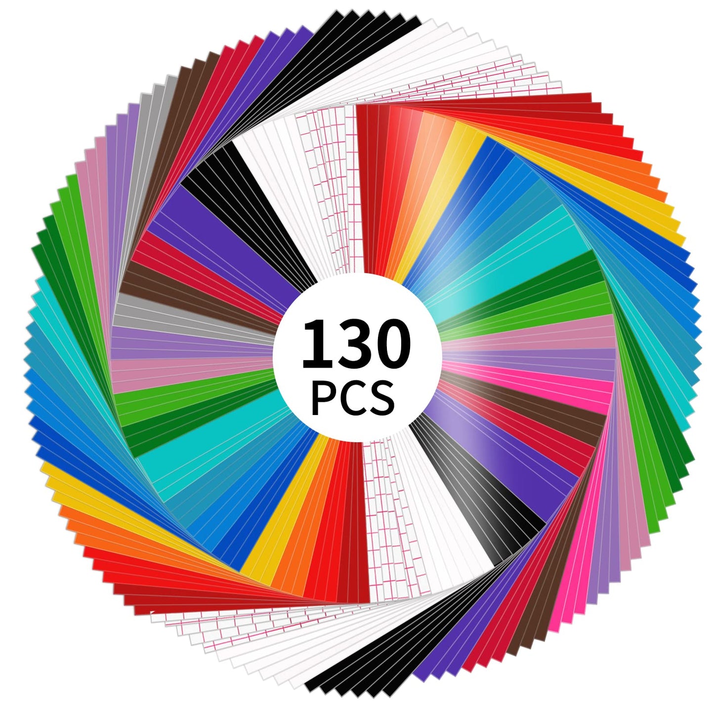 130 Pack Permanent Vinyl - 12 "x12 Self Adhesive Vinyl Sheets, 120 Sheets & 10 Transfer Tape Sheets