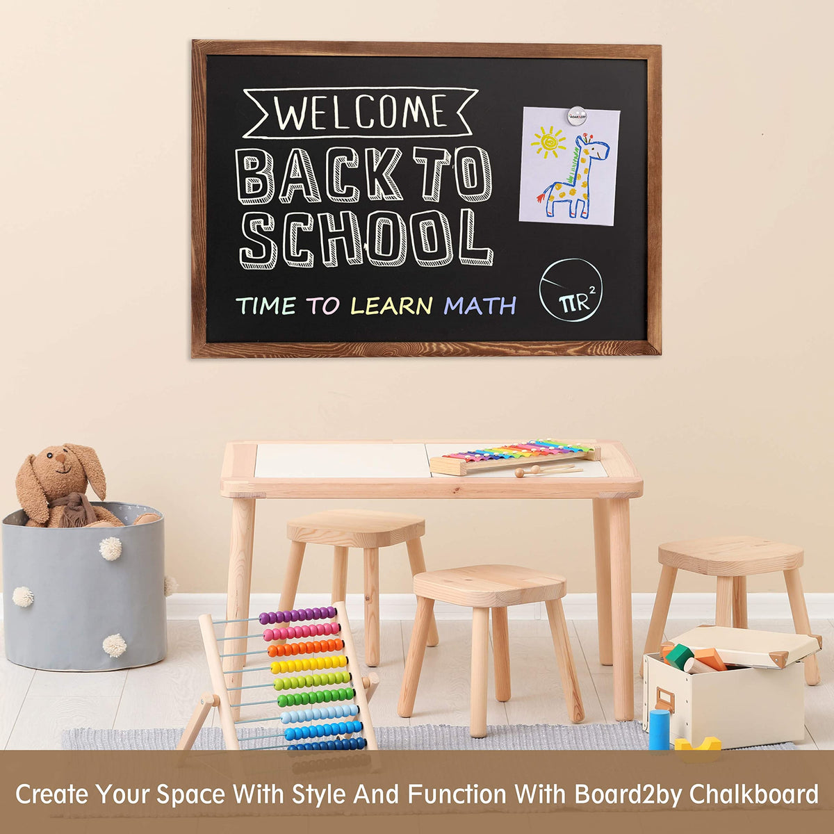 Board2by Large Magnetic Chalkboard Black Board 46 x 32 in, Rustic Brown