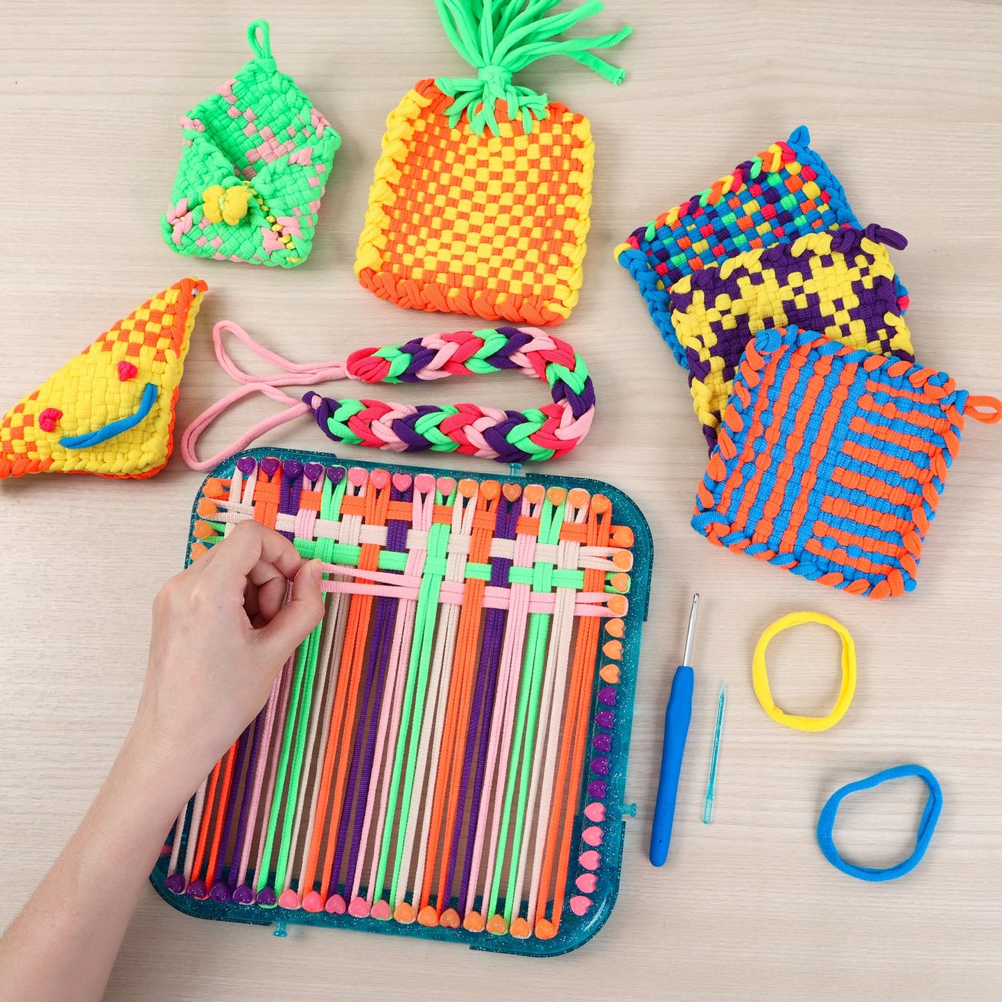 IQKidz Weaving Loom Kit, Easy Potholder Loom Knitting Activity for Beginners, 224 Craft Loops