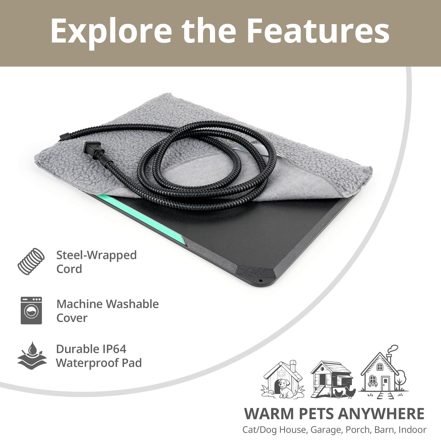 Outdoor Heated Pad for Small Animals, 16.5" x 11.8", 35 Watts